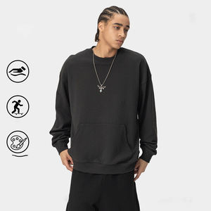 LH2024 사용자 정의 420 Gsm 면 혼합 캥거루 포켓 남성용 여성용 대형 크루넥 고민 스웻셔츠 - Product Image 3