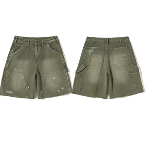 Pantalones Cortos Cargo Verde Oliva para Hombre, 100% Algodón, Estilo Workwear, Cintura Media, Cierre de Botones, Transpirables, Largo Bermuda - Product Image 1