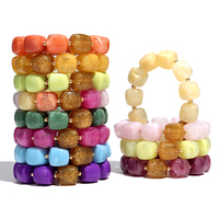 Nouveaux Bracelets Élastiques d'Été Colorés Effet Marbre CCB Or Perles Carrées Mélangées Géométriques Faits Main pour Femme