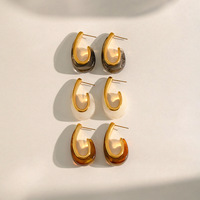Pendientes de Resina Geométricos Chapados en Oro de 18K de Acero Inoxidable N&S, Joyería de Alta Gama para Mujer, Regalo de Moda