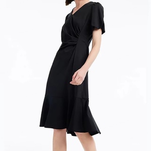 Vestidos Midi Casuales Elegantes para Mujer, Cuello en V, Manga Corta, Dobladillo Plisado, Alta Calidad, Personalizados al por Mayor, OEM, ODM - Product Image 3