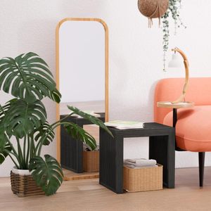 <b>Bamboo</b> Black Short Bathroom <b>Stool</b> Minimalist Multi-Purpose Seat For Home Tea Or Entrance Use - Product Image 2