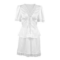 Conjunto de Dos Piezas de Top de Manga Corta con Encaje y Parches, Estilo Primavera-Verano H-0858