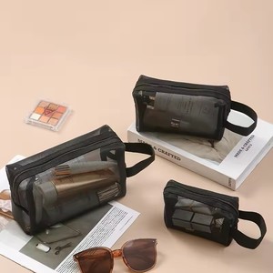 Black Layer Travel Cosmetic Bag Large Capacity Mesh Makeup Bag Makeup Storage Pouch Travel Toiletries Cosmetic Storage Bags - Product Image 1