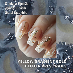 24 Pezzi Unghie Finte Bianche Curve con Gradiente Giallo, Unghie Finte Quadrate Medie Lucide con Glitter Dorato, Copertura Completa in ABS - Product Image 2