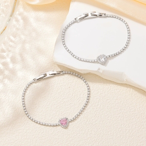 Bracciale da donna con zirconi e diamanti, gioielli geometrici a forma di cuore quadrato - Product Image 3