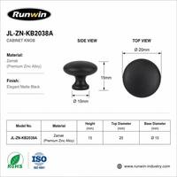 Poignée de meuble en alliage de zinc noir mat Runwin 2026, fabrication OEM, installation facile pour cuisine, chambre, salle de bain, placard