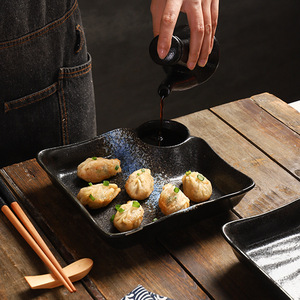 Assiette carrée en céramique pour raviolis, compatible micro-ondes, design minimaliste, avec compartiment pour vinaigre, vaisselle en porcelaine à la cendre d'os, pour l'exportation - Product Image 4