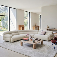 Sofá Seccional Modular Azul, Elegante Sofá Semicircular de Tela Bouclé, Juego de Sofá de Tres Plazas para Villa