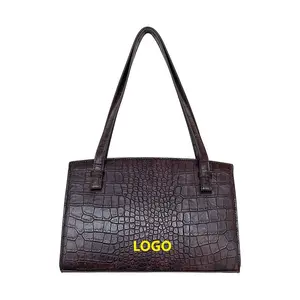 Factory office bags ladies women handbags faux leather tote bag crocodile pattern shoulder bag