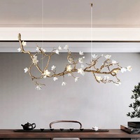 Lampe à branches tout en cuivre, fleur de magnolia en céramique, art rétro, villa, style zen, salle de thé de style chinois moderne, lustre, luxe léger