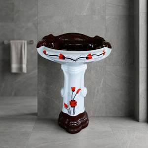 Wash <b>Basin</b> Pedestal Decorative Set Coffee Brown Color Set Ceramic Bathroom Lavabo Sink Porcelain Sanitary Ware Products - Product Image 4