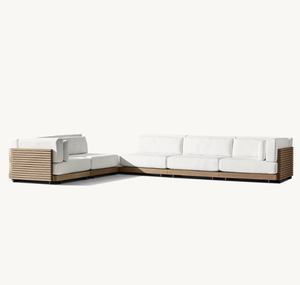 ชุดโซฟากันน้ำสไตล์นอร์ดิกโมเดิร์นสำหรับกลางแจ้ง เฟอร์นิเจอร์ไม้สักสำหรับ<span class=keywords><strong>สวน</strong></span> ระเบียง หรือเฉลียง  แบบเข้ามุมสำหรับใช้งานภายนอก - Product Image 4