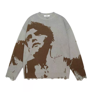 100% Len Tùy Chỉnh Odm Người Đàn Ông Jacquard Đan Áo Len Thời Trang Dạo Phố Áo Thun Cổ Điển Hàng Dệt Kim Crew Cổ Lỏng Phù Hợp Mùa Thu Thoáng Khí - Product Image 2