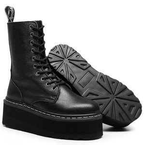 Botas de Plataforma a Media Pantorrilla para Mujer, Talla Grande, de Cuero Vacuno Genuino, Zapatos Gruesos para Mujer, Botas de Tobillo Midi, Estilo Universitario - Product Image 3