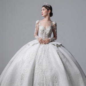 Abito <span class=keywords><strong>da</strong></span> Sposa Elegante di Alta Qualità, Moderno, a Maniche Lunghe, con Perline, Linea ad A, Scollo a V, Strascico, Lavorazione Artigianale Elaborata, Taglia <span class=keywords><strong>XL</strong></span> - Product Image 6