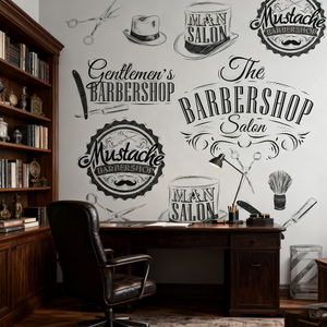 Mural <span class=keywords><strong>de</strong></span> Pared <span class=keywords><strong>de</strong></span> Barbería Moderna para <span class=keywords><strong>Caballeros</strong></span>, Hombre con Bigote, Herramientas <span class=keywords><strong>de</strong></span> Barbería, Papel Tapiz para el Hogar - Product Image 4