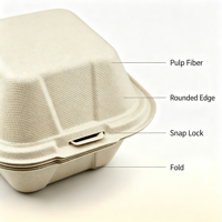 Boîte à lunch jetable biodégradable en pâte à papier, compatible micro-ondes, pour gâteaux, hamburgers, emballage carré à emporter, spéciale pour les aliments