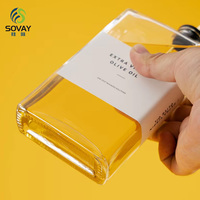 Botellas Dispensadoras de Jarabe de Vidrio Cuadradas Transparentes de 350 ml y 500 ml con Boquilla de Vertido Fácil, Tapa de Plástico, Vacías para Aceite de Oliva y Jarabe