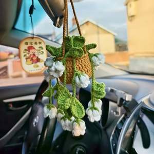 Handmade Crochet <b>Small</b> Sunflower Artificial Flower Car Hanging <b>Basket</b>-Lightweight & Durable for Rearview Mirror Decoration - Product Image 2