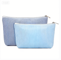 Grande trousse de toilette de voyage rayée pour femmes, sac de rangement en seersucker, pochette de maquillage pour filles, sac à main