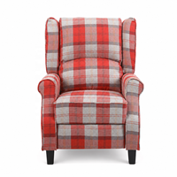 Fauteuil inclinable à dossier haut en tissu écossais, avec mécanisme manuel, fauteuil d'appoint traditionnel rembourré, accoudoirs incurvés, rembourrage en mousse, pieds en métal