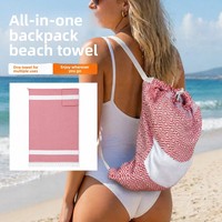 Custom Design & Luxury Logo Summer Turkish Beach Towel Tote Seaside Vacation Swim Portable Backpack Beach Towel with Bag
