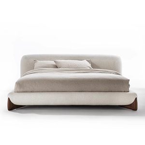 Cadre de lit plateforme moderne et minimaliste de style crème luxueux, avec tête de lit rembourrée douce, pour chambre principale, style Wabi Sabi, disponible en tailles Queen/King - Product Image 5