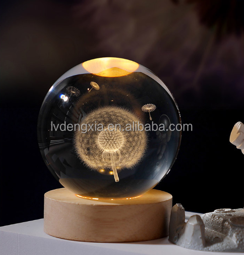 Wholesale Modern 3D Crystal Ball Lamp with LED Wooden Base Desktop Home Decor Cloud Luminous Night Light Ornament