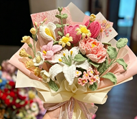 Buket Bunga Rajut Katun Buatan Tangan Campuran Tulip Lily Peony Daisy Benang Rajut Bunga Buatan Hari Valentine Tahun Baru