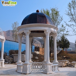 Gazebo Rotondo in Marmo Bianco YouFine Stile Castello Inglese, Grande Padiglione in Pietra Intagliata a Mano per Esterni con Cupola in Ferro Battuto - Product Image 6