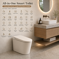 WC intelligent monobloc carré en céramique avec bidet et télécommande, couleur personnalisée OEM/ODM, S-Trap/P-Trap, pour projets hôteliers