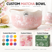 En stock OEM Bol à matcha rose en céramique japonaise fait main avec glaçure cristalline naturelle de fleurs, pour kit de thé matcha
