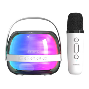 Caixa de Som Mini Karaoke Portátil Sem Fio com Microfone Sem Fio/Rádio FM/TF/USB Luz RGB Software de Música Hi-Fi para Home Theatre - Product Image 3