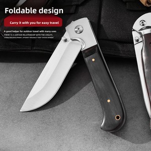 रूसी शैली के आउटडोर तह चाकू स्व-रक्षा तेज जेब चाकू बाहरी उत्तरजीविता चाकू सादे ब्लेड ठोस लकड़ी हैंडल - Product Image 3