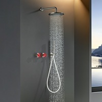 Set Shower Tersembunyi HONGDEC Kuningan Padat Berlapis Nikel dengan Gagang Tombol Bunga Merah, Sistem Shower Kamar Mandi Bertekanan Tinggi