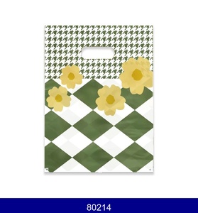 Sacs de marchandises <span class=keywords><strong>en</strong></span> plastique à carreaux verts HOYO, sacs à poignée découpée à motif pied-de-poule et <span class=keywords><strong>fleurs</strong></span> jaunes pour la vente au détail - Product Image 1