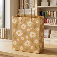 Sacs en papier kraft à motif floral Daisy, sacs de courses, lot de 24 pièces, emballage personnalisé pour les fêtes et la vente au détail
