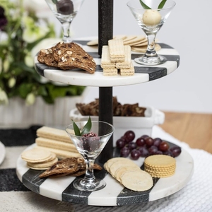 แท่นวางเค้กหินอ่อนสีขาวและสีดำธรรมชาติ2ชั้นสำหรับงานเลี้ยงน้ำชายามบ่ายตกแต่งเค้กผลไม้สำหรับงานเลี้ยง - Product Image 3