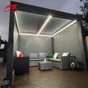 SUNC açık Modern elektrikli Pergola çatı veranda su geçirmez biyoiklim motorlu 5m x 3m alüminyum Pergola Pavilion