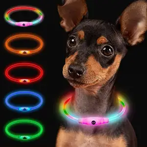 Aangepaste Waterdichte Knipperende Verlichting Op Reflecterende Pet Kraag Verstelbare Herladen Luxe Led Hond Lichtgevende Halsband Voor Hond Para Perro