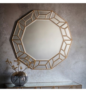 Miroir mural décoratif pour la maison, miroir suspendu en forme de <span class=keywords><strong>décagone</strong></span>, finition or champagne, style contemporain, pour salon, villa - Product Image 1