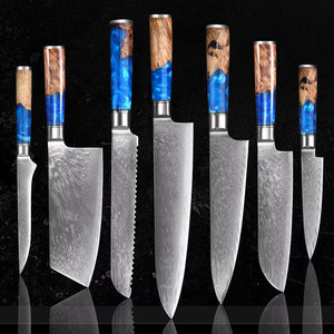 Cuchillos de Cocina Profesionales de Alta Calidad, Juego de Cuchillos Santoku de Acero de Damasco con Mango Forjado en Resina <span class=keywords><strong>para</strong></span> Cortar <span class=keywords><strong>Carne</strong></span> - Product Image 4