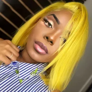 150% Cheap Closure Color Human Hair Short BoB Wig Yellow Color Remy Full Machine Wigs Brazilian Hair For Women Lace front Wig