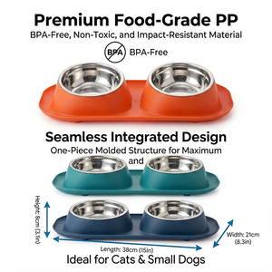 Bol double pour animaux de compagnie en acier inoxydable avec base antidérapante, nourrisseur pour chat et chien en métal SUS304, facile à nettoyer, bol double pour animaux de compagnie en acier inoxydable - Product Image 6