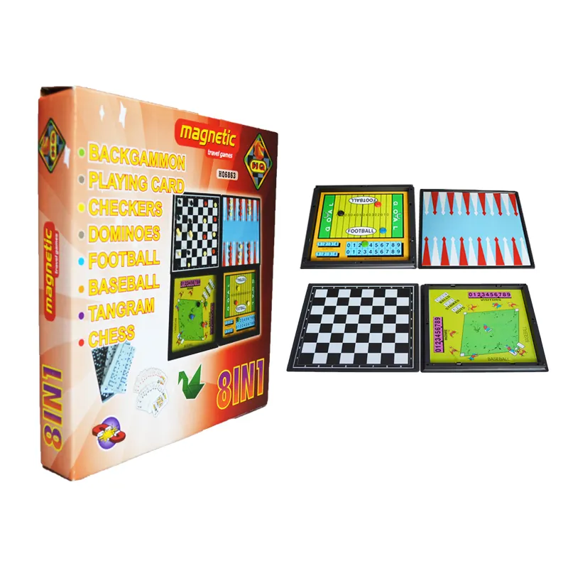 Juego de juguetes educativos 8 en 1-Chess Checkers Backgammon Naipes Dominó Fútbol Béisbol Tangram Regalo perfecto para niños