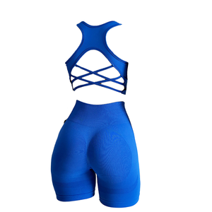 Ensemble 2 pièces pour femme : Short de yoga taille haute élastique extensible dans 4 directions et débardeur dos nageur respirant et anti-humidité - Product Image 1