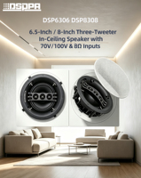 DSP6306 DSP8308 Speaker In-Ceiling Tiga Tweeter 6,5-Inci / 8-Inci dengan Input 70V/100V & 8Ω