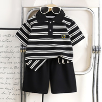 Nouvel ensemble deux pièces décontracté pour enfants, imprimé rayé, à manches courtes et short, en tissu de coton peigné respirant, vente en gros, Bage HS