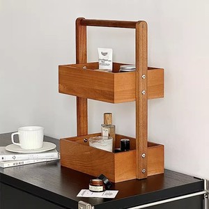 מדף במבוק כפול אחסון עץ מחסן רב שכבתית סלון קוסמטי מארגן - Product Image 2